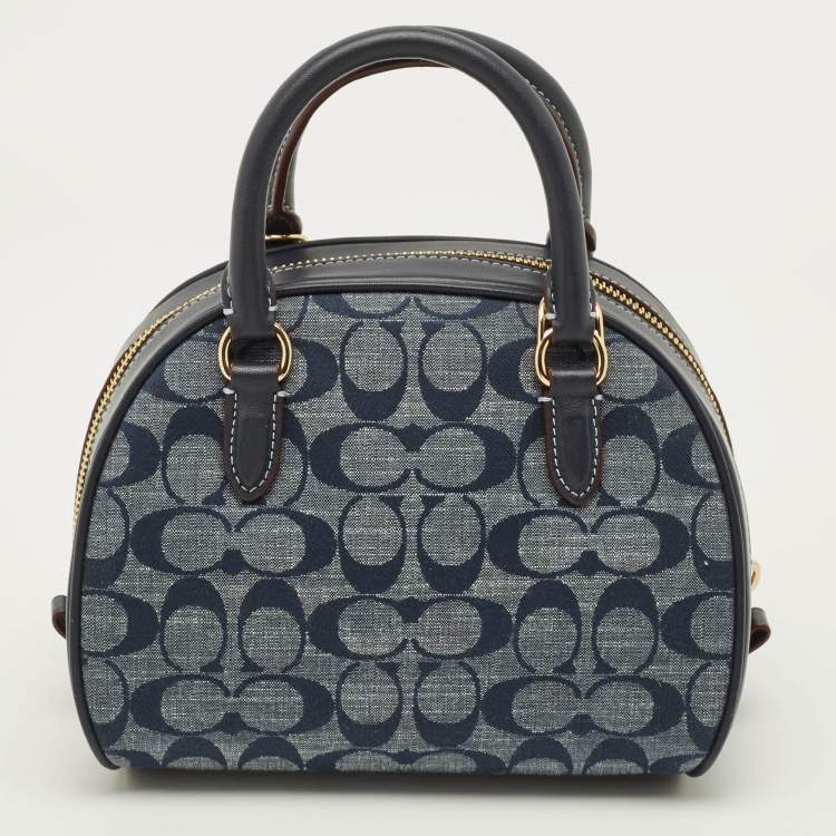 مملوكة مسبقًا Coach Sydney Navy Blue Signature Denim and Leather Satchel