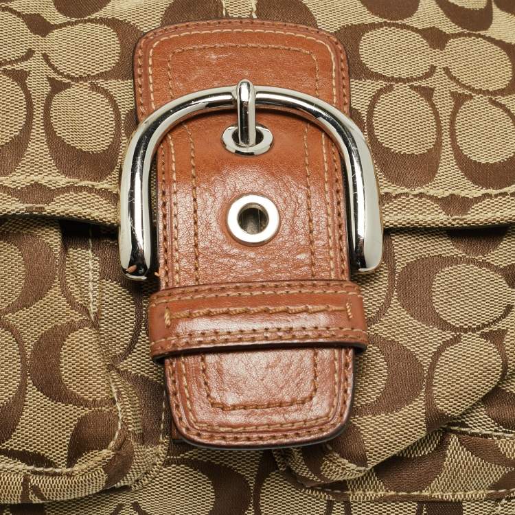 Pre Owned Coach Soho Beige/Brown Signature Jacquard Canvas Flap Shoulder Bag