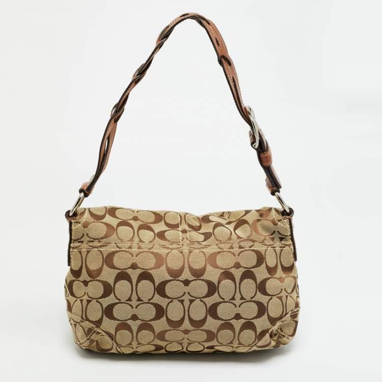 Pre Owned Coach Soho Beige/Brown Signature Jacquard Canvas Flap Shoulder Bag