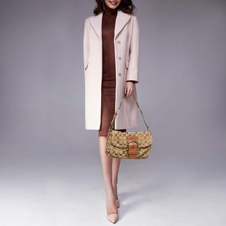 Pre Owned Coach Soho Beige/Brown Signature Jacquard Canvas Flap Shoulder Bag