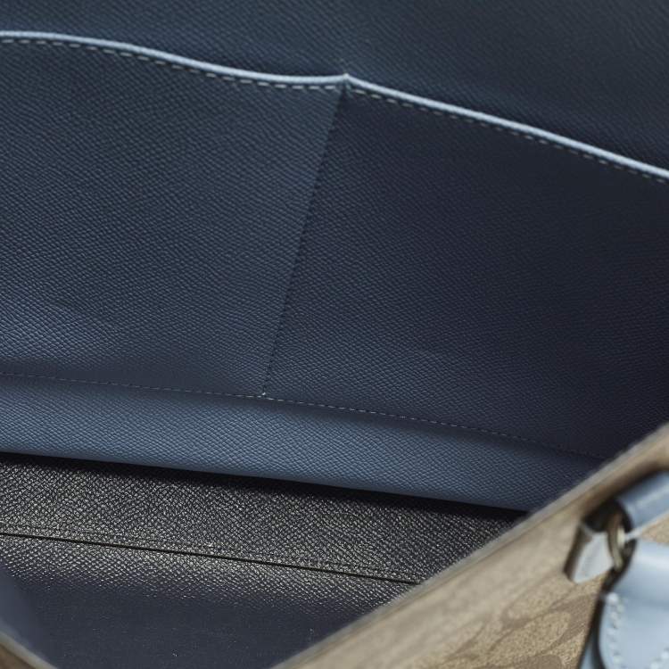 Pre Owned Coach Tatum Caryall Light Blue/Beige Signature Coated Canvas and Leather Tote