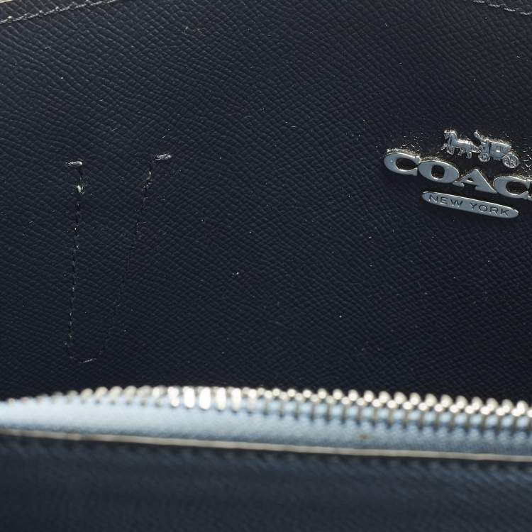 Pre Owned Coach Tatum Caryall Light Blue/Beige Signature Coated Canvas and Leather Tote