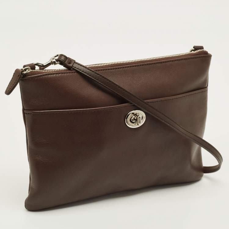 Pre Owned Coach Legacy Turnlock Choco Brown Leather Crossbody Bag