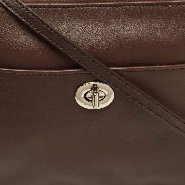 Pre Owned Coach Legacy Turnlock Choco Brown Leather Crossbody Bag