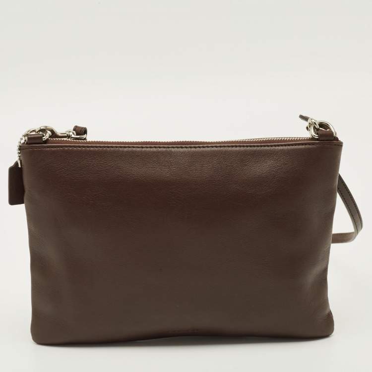 Pre Owned Coach Legacy Turnlock Choco Brown Leather Crossbody Bag