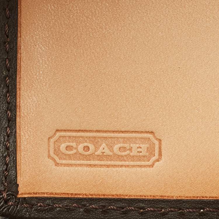 Pre Owned Coach Buckle Beige/Brown Signature Fabric and Leather Trifold Wallet