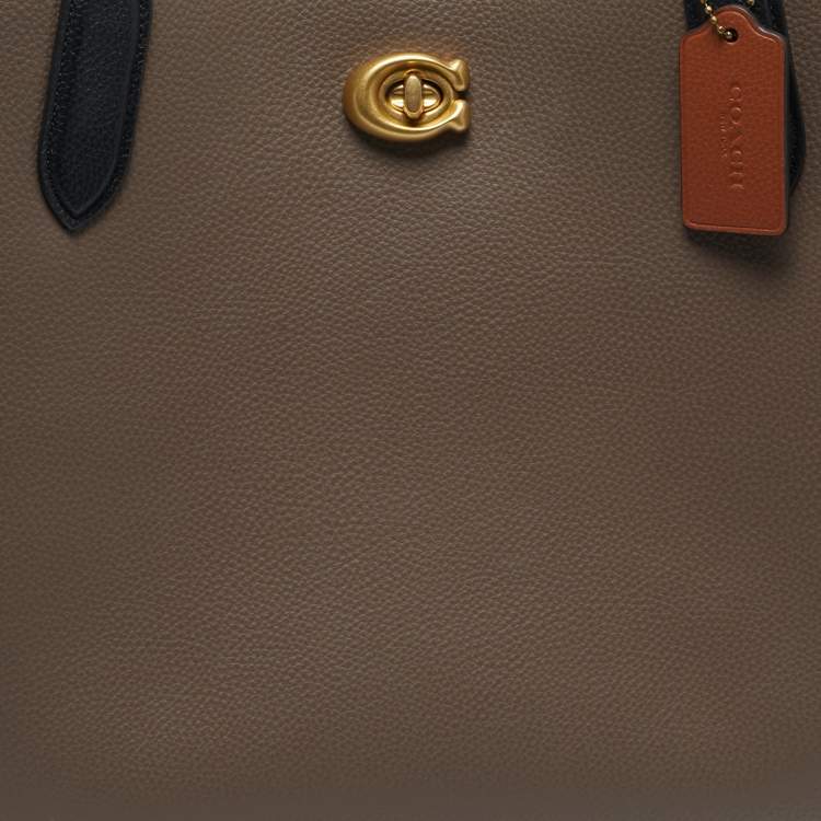 Pre Owned Coach Willow Colorblock Beige/Black Leather Tote