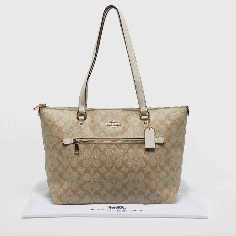 Pre Owned Coach Gallery Beige Signature Coated Canvas Tote