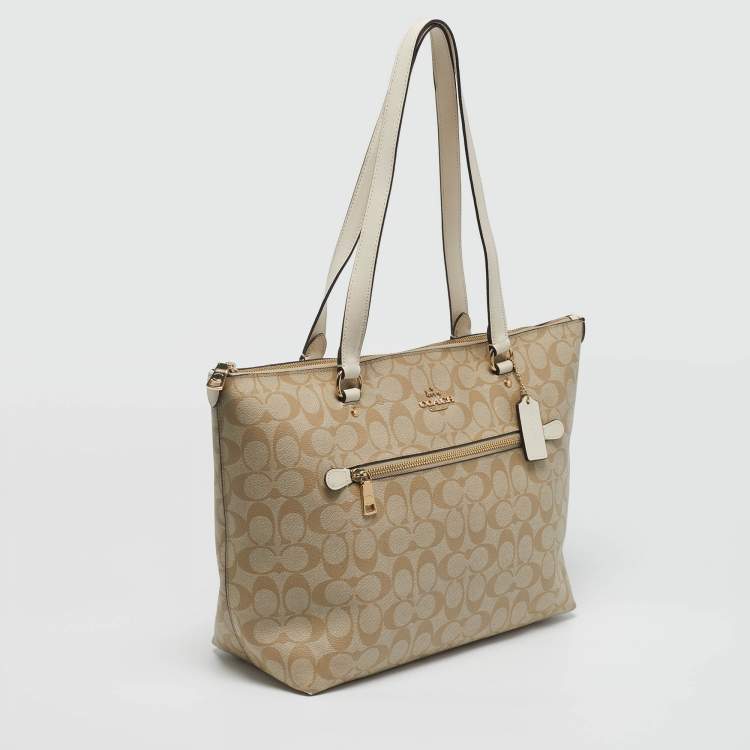Pre Owned Coach Gallery Beige Signature Coated Canvas Tote