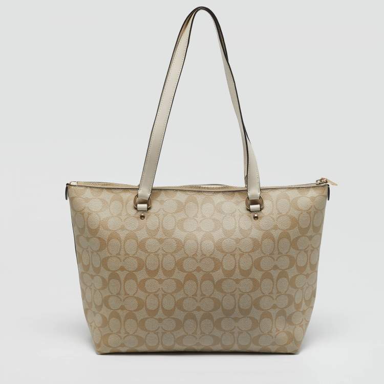 Pre Owned Coach Gallery Beige Signature Coated Canvas Tote