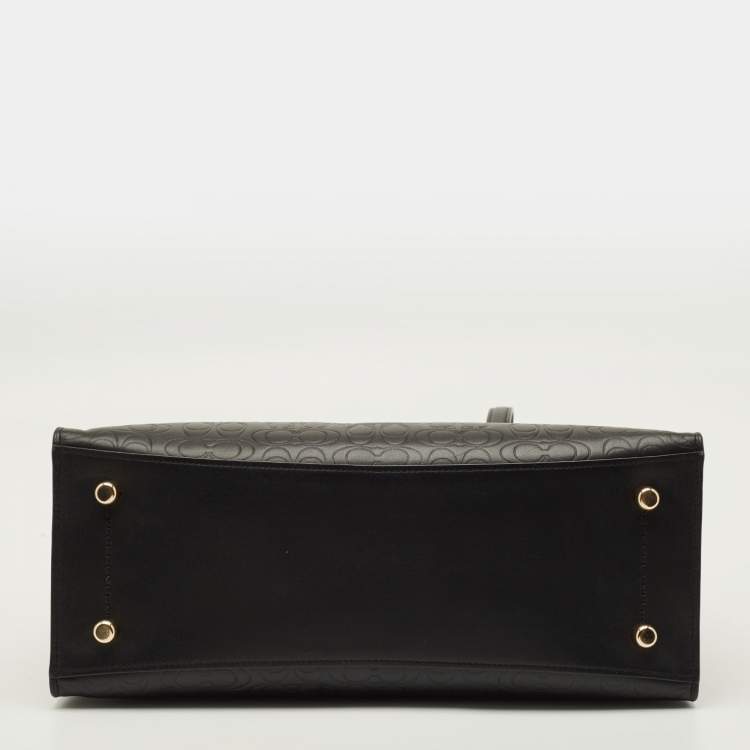 Pre Owned Coach Charlie Carryall Black Signature Embossed Leather Tote