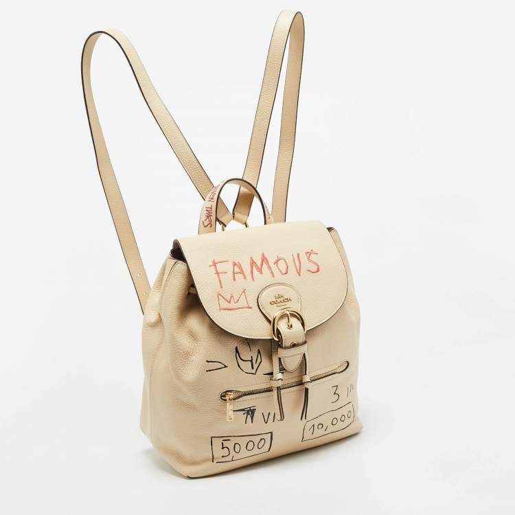Pre Owned Coach x Jean Michel Basquiat Kleo Cream Leather Backpack