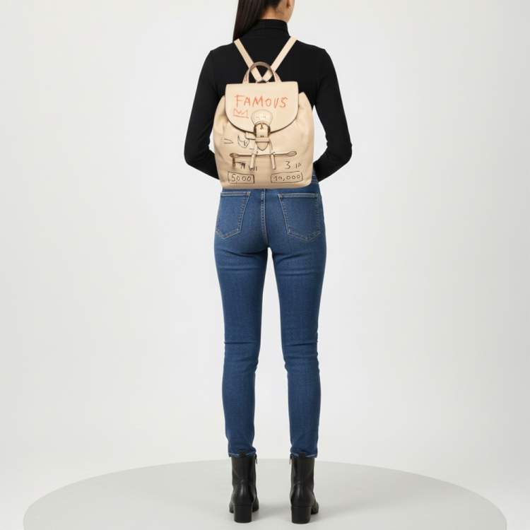 Pre Owned Coach x Jean Michel Basquiat Kleo Cream Leather Backpack