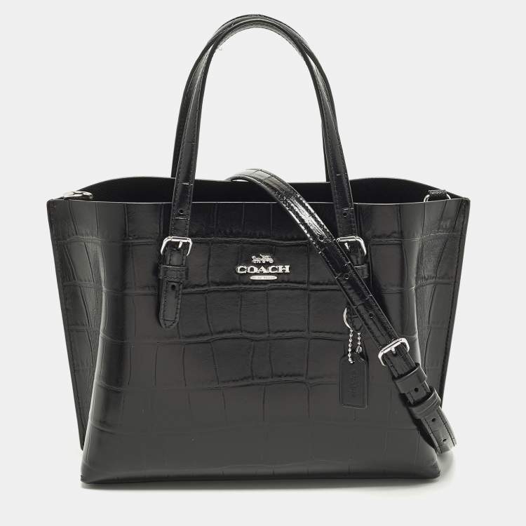مملوكة مسبقًا Coach Mollie 25 Black Croc Embossed Leather Tote