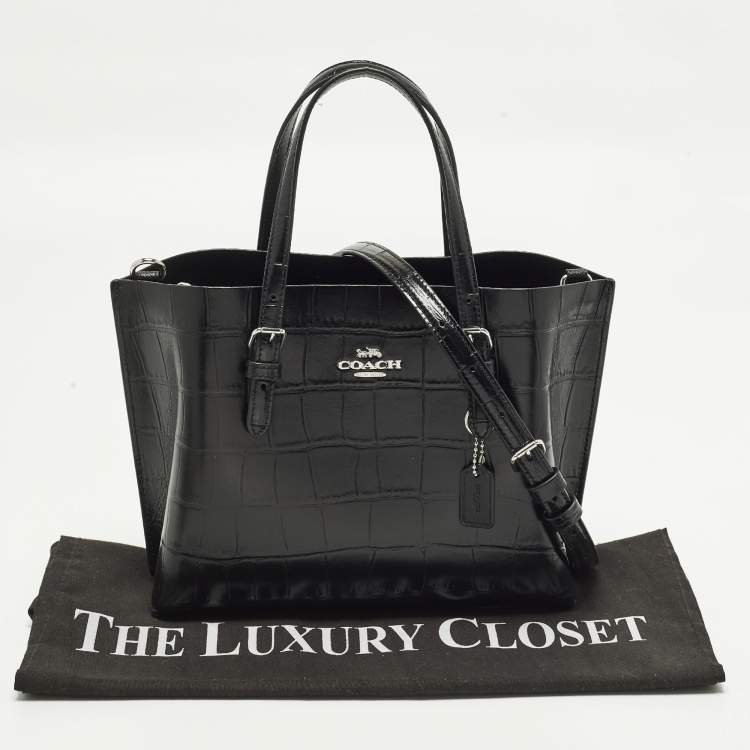 مملوكة مسبقًا Coach Mollie 25 Black Croc Embossed Leather Tote