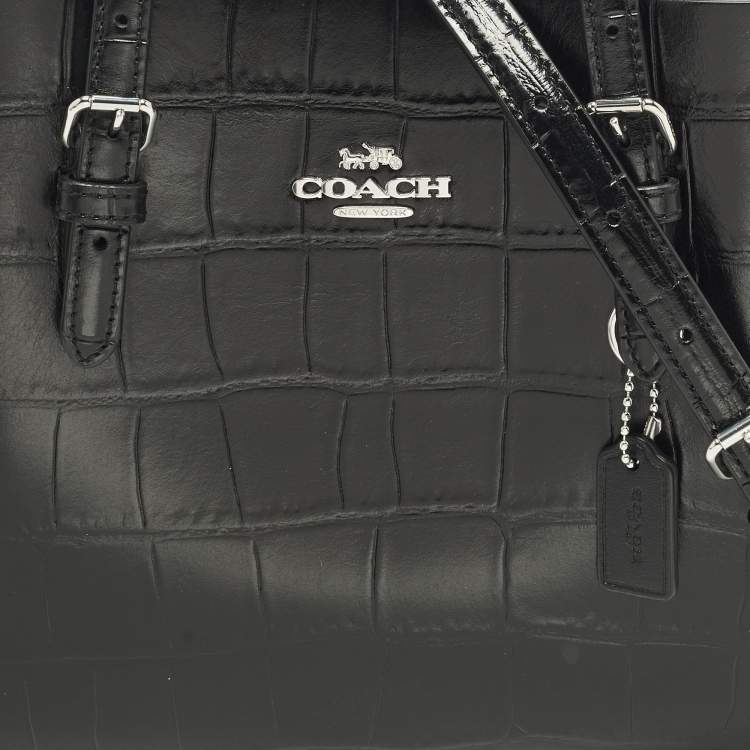 مملوكة مسبقًا Coach Mollie 25 Black Croc Embossed Leather Tote