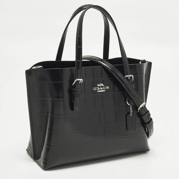مملوكة مسبقًا Coach Mollie 25 Black Croc Embossed Leather Tote