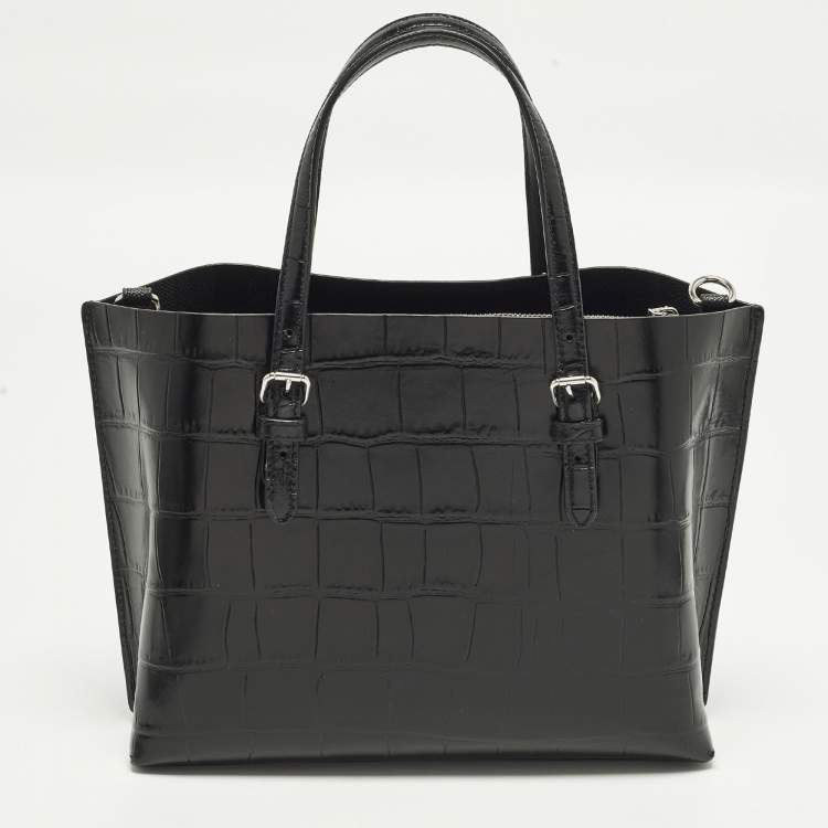 مملوكة مسبقًا Coach Mollie 25 Black Croc Embossed Leather Tote