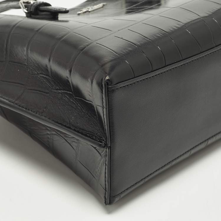 مملوكة مسبقًا Coach Mollie 25 Black Croc Embossed Leather Tote