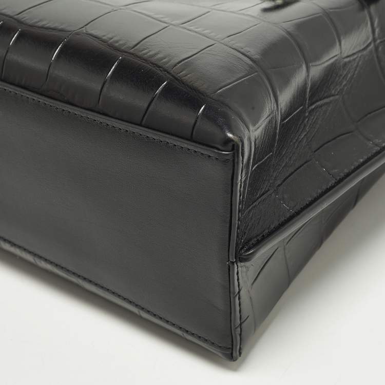 مملوكة مسبقًا Coach Mollie 25 Black Croc Embossed Leather Tote
