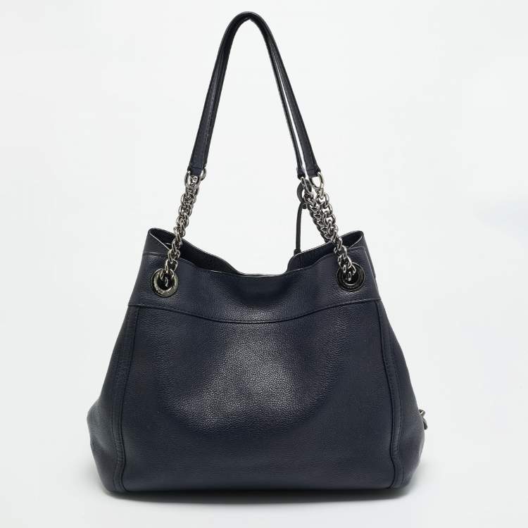 Pre Owned Coach Turnlock Edie Navy Blue Leather Shoulder Bag