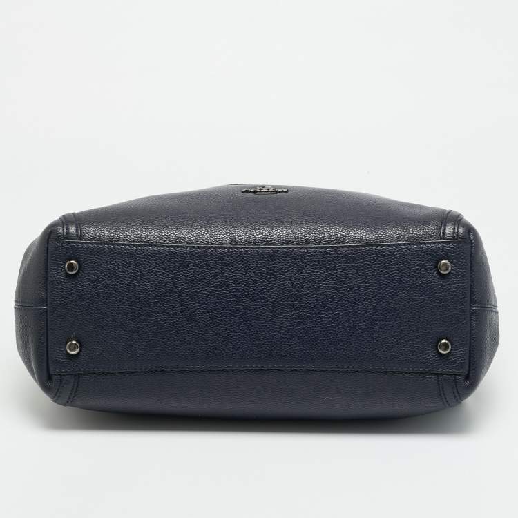 Pre Owned Coach Turnlock Edie Navy Blue Leather Shoulder Bag