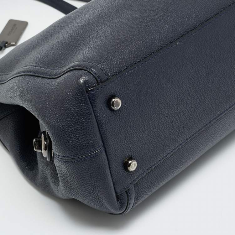 Pre Owned Coach Turnlock Edie Navy Blue Leather Shoulder Bag