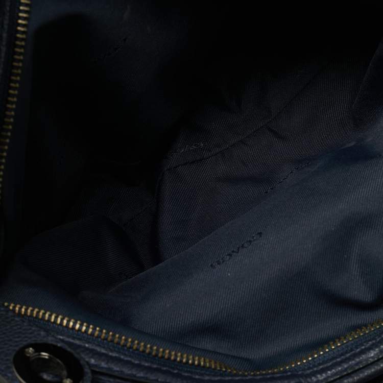 Pre Owned Coach Turnlock Edie Navy Blue Leather Shoulder Bag