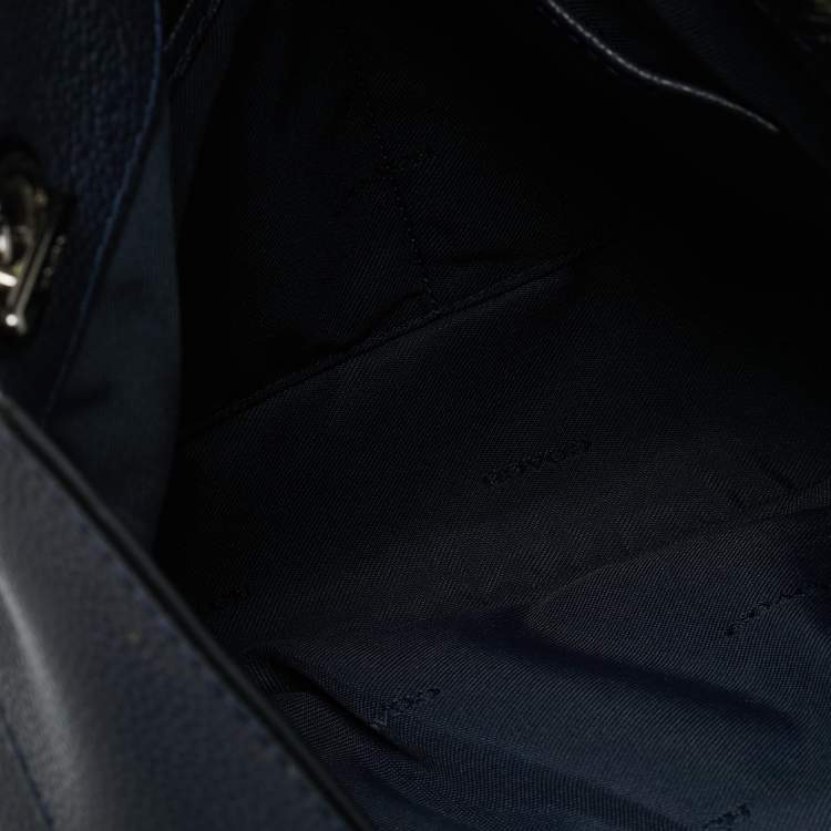 Pre Owned Coach Turnlock Edie Navy Blue Leather Shoulder Bag