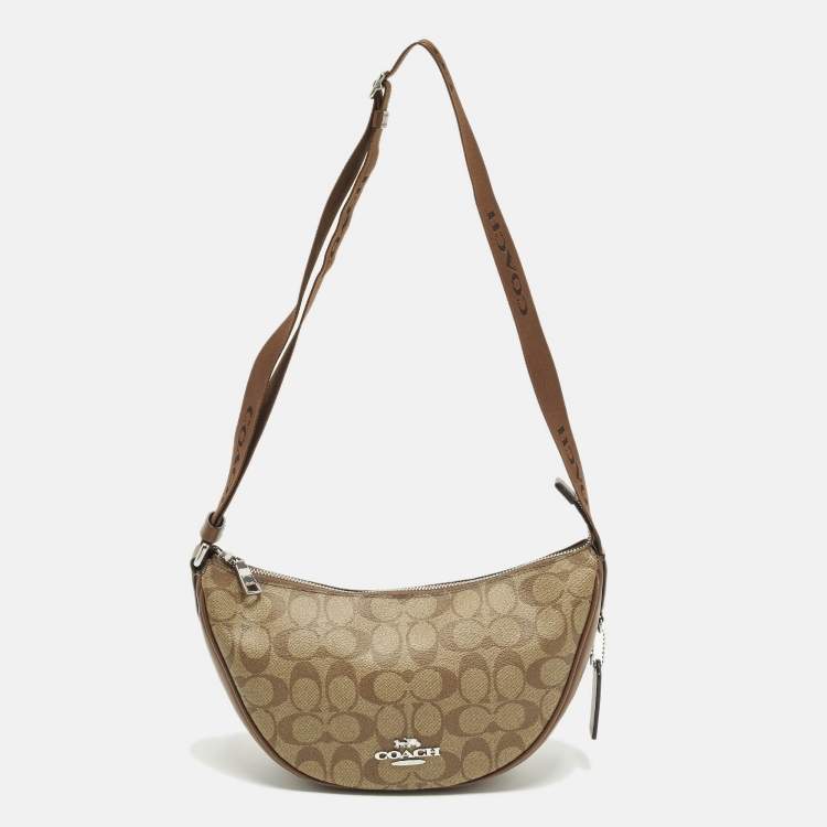 Pre Owned Coach Pace Beige/Brown Signature Coated Canvas and Leather Crossbody Bag