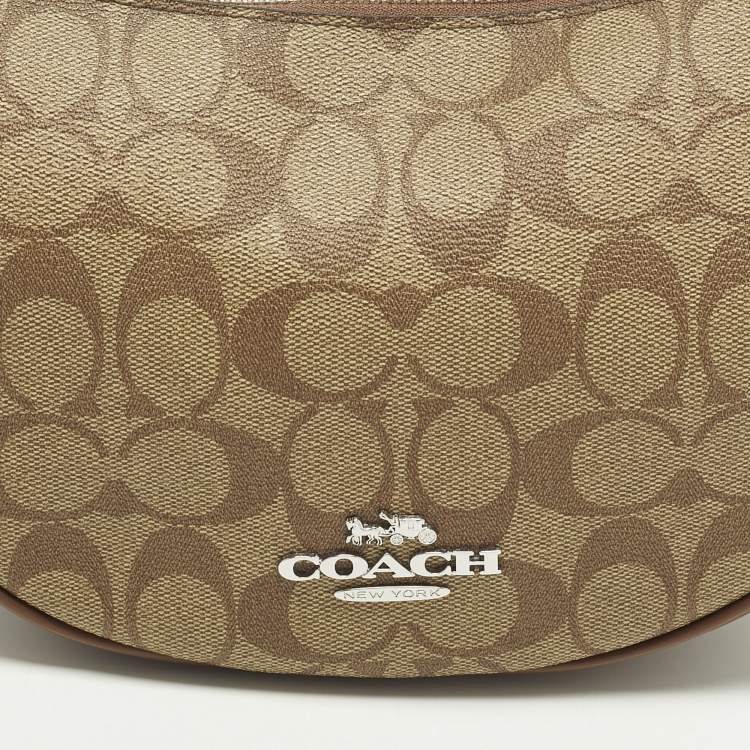 Pre Owned Coach Pace Beige/Brown Signature Coated Canvas and Leather Crossbody Bag