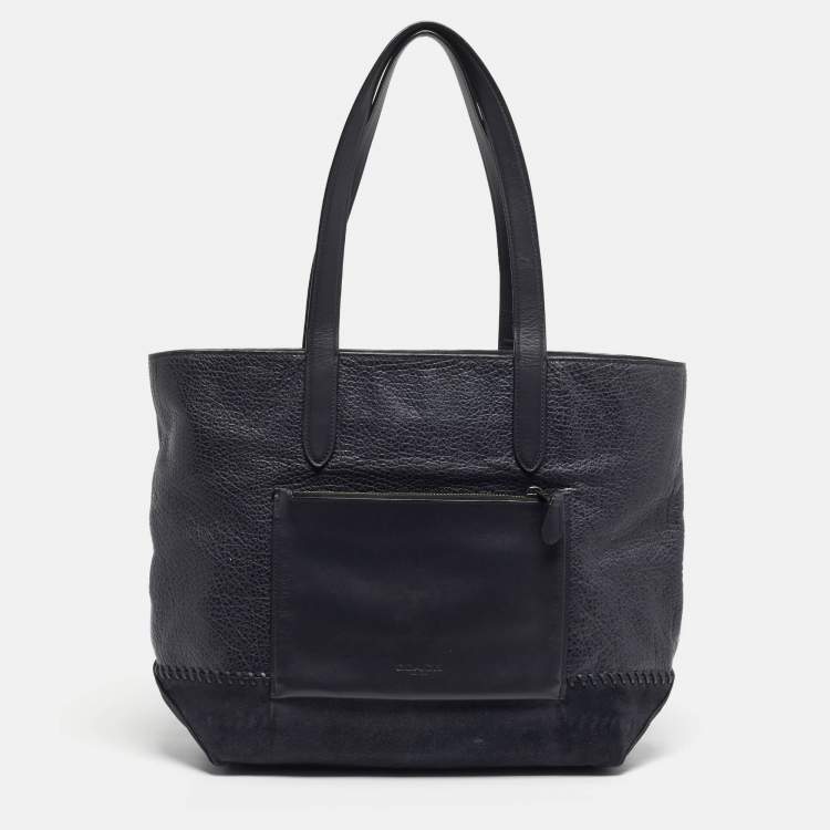 Pre Owned Coach Soft Metropolitan Midnight Blue Pebbled Leather and Suede Tote