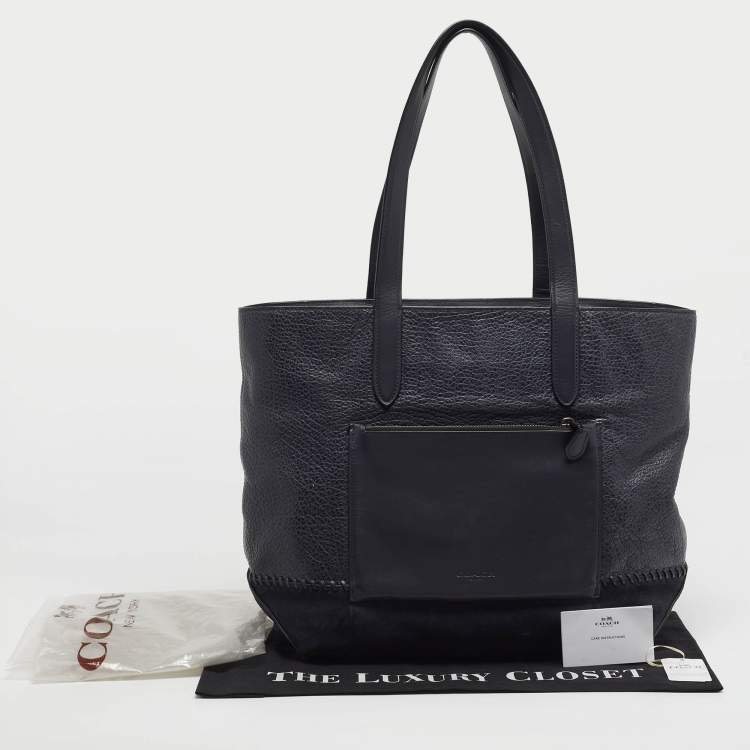 Pre Owned Coach Soft Metropolitan Midnight Blue Pebbled Leather and Suede Tote