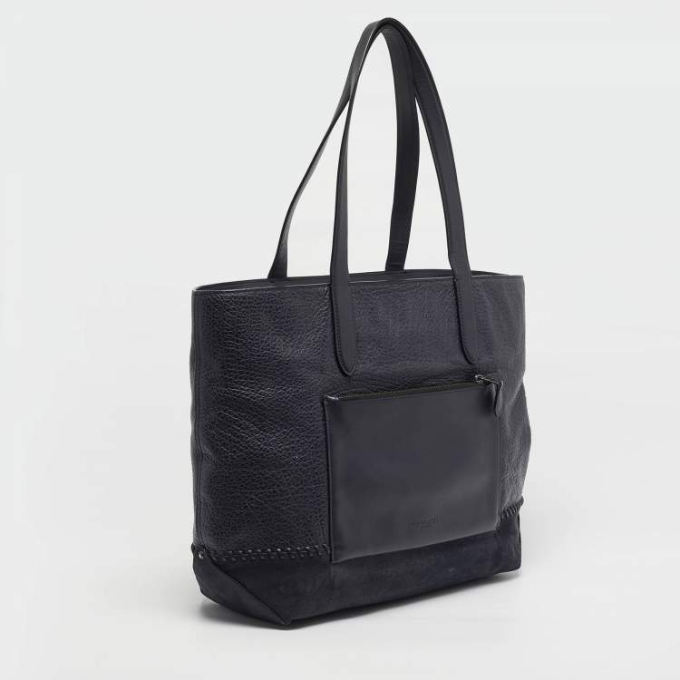 Pre Owned Coach Soft Metropolitan Midnight Blue Pebbled Leather and Suede Tote