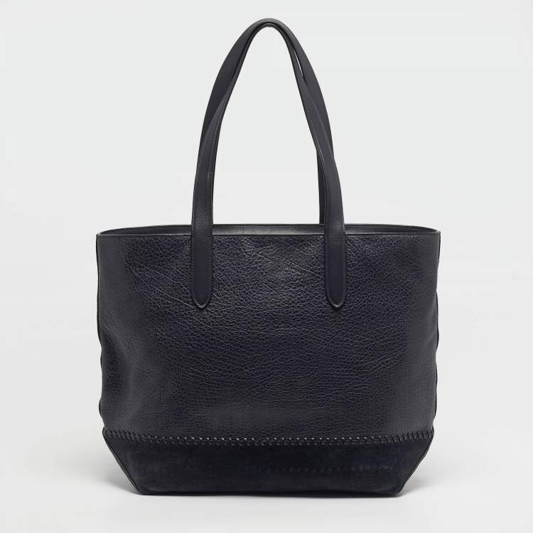 Pre Owned Coach Soft Metropolitan Midnight Blue Pebbled Leather and Suede Tote