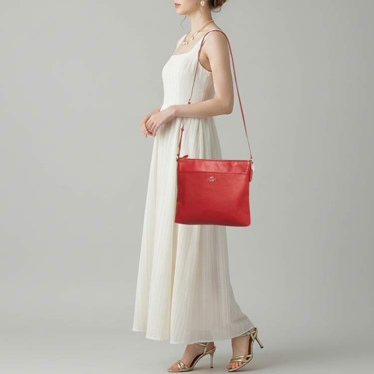 Pre Owned Coach File Red Leather Crossbody Bag