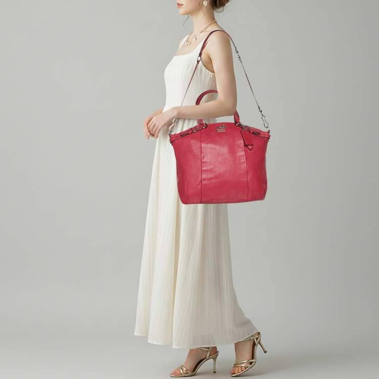 Pre Owned Coach Madison Lindsey Pink Leather Satchel