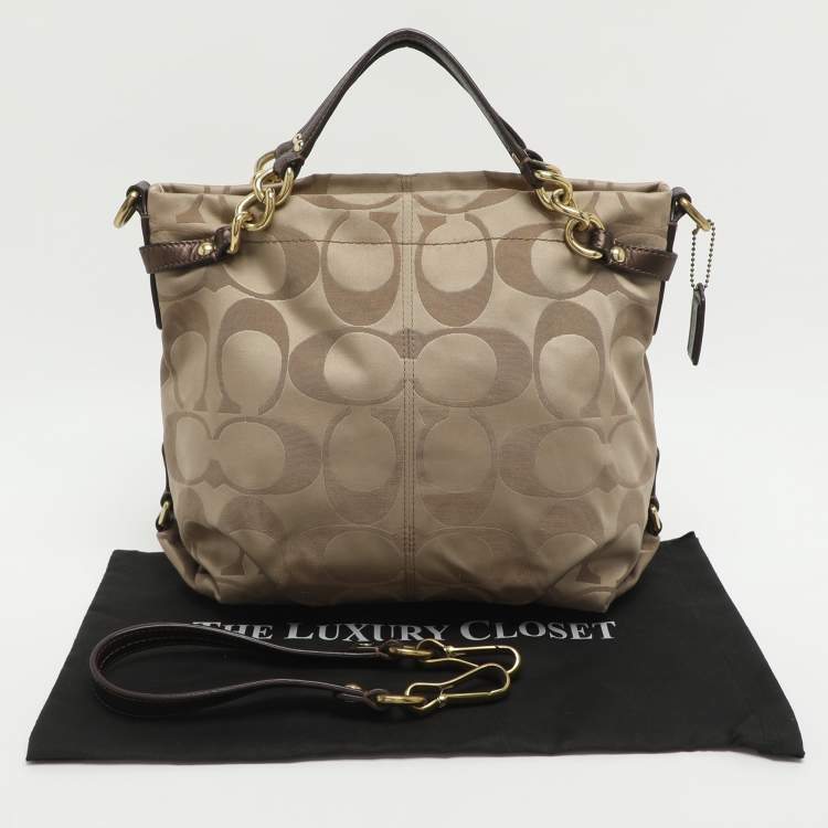 Pre Owned Coach Brooke Beige/Brown Signature Satin and Leather Hobo