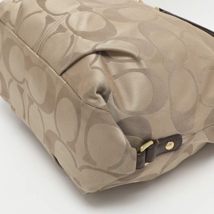 Pre Owned Coach Brooke Beige/Brown Signature Satin and Leather Hobo