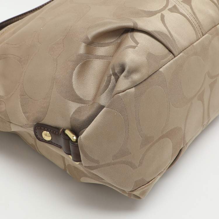 Pre Owned Coach Brooke Beige/Brown Signature Satin and Leather Hobo