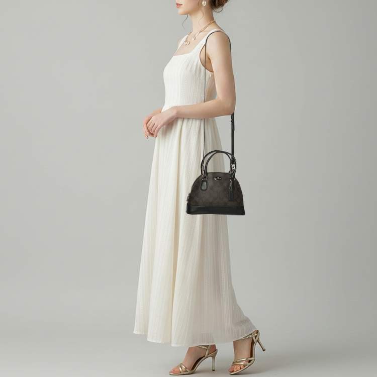 Pre Owned Coach Cora Dome Brown Signature Coated Canvas and Leather Satchel