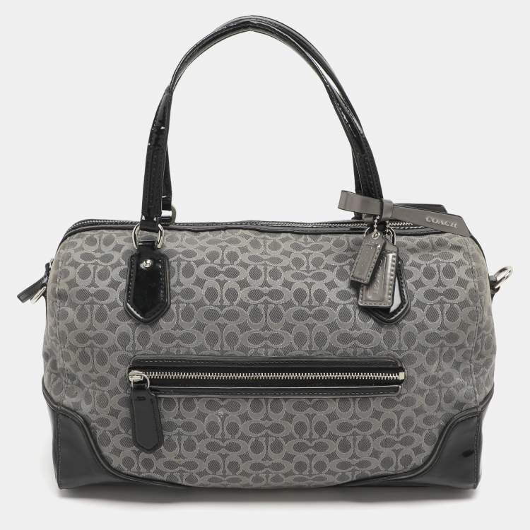 Pre Owned Coach Poppy Grey/Black Canvas and Patent Leather East West Satchel