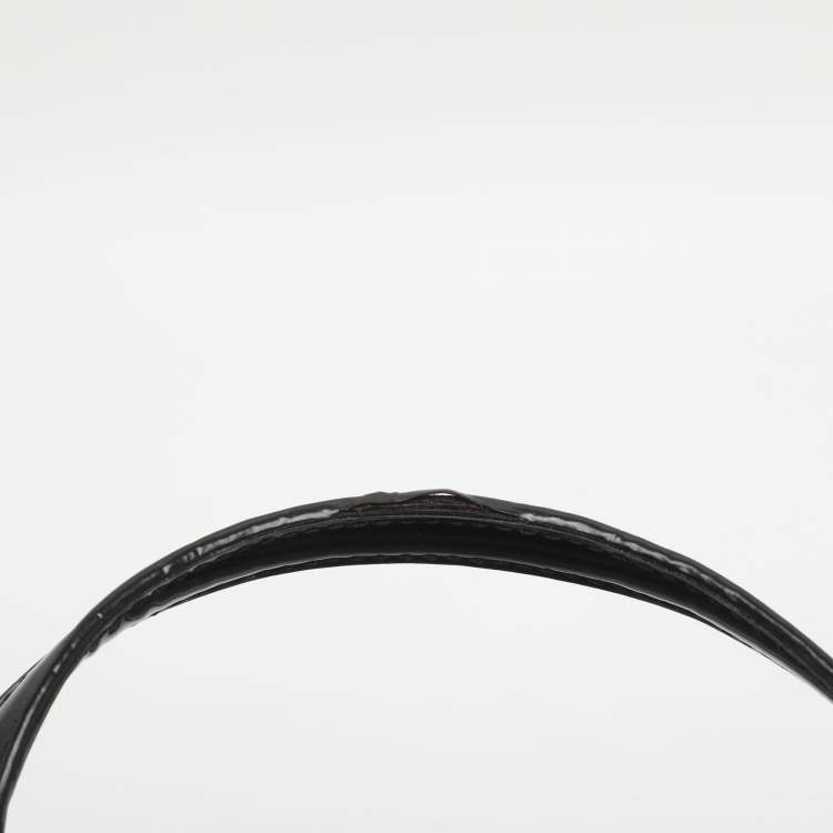 Pre Owned Coach Poppy Grey/Black Canvas and Patent Leather East West Satchel