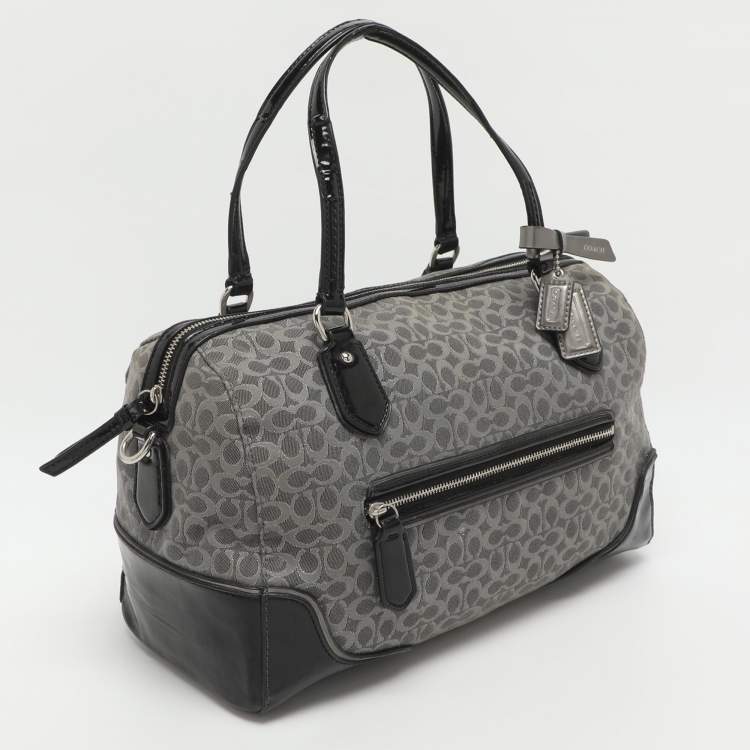 Pre Owned Coach Poppy Grey/Black Canvas and Patent Leather East West Satchel