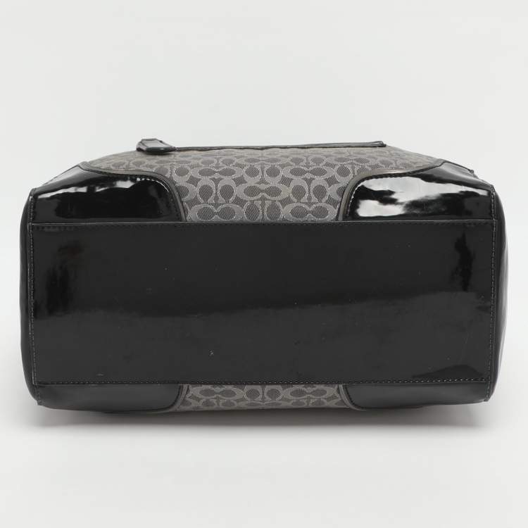 Pre Owned Coach Poppy Grey/Black Canvas and Patent Leather East West Satchel