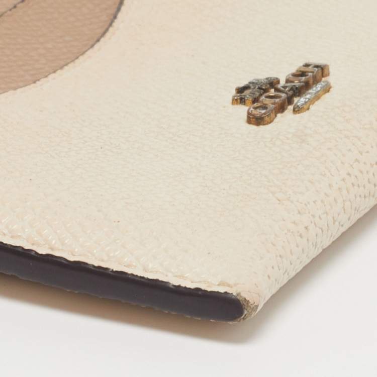 Pre Owned Coach Colorblock Beige Leather Card Holder