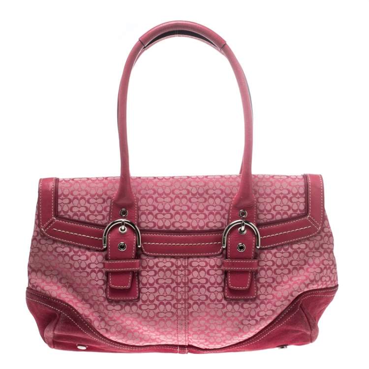 Pre Owned Coach Pink Canvas and Suede Satchel