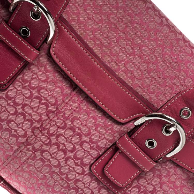 Pre Owned Coach Pink Canvas and Suede Satchel