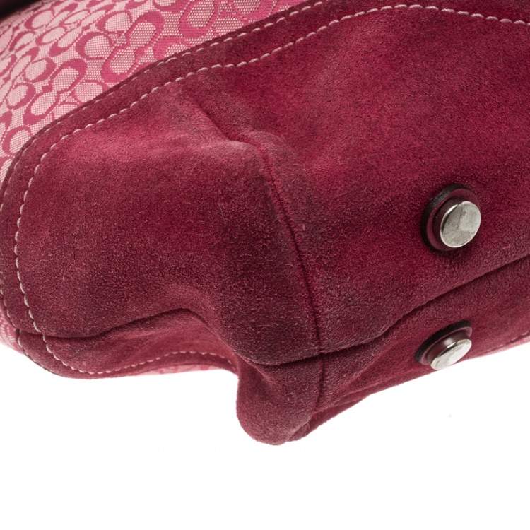 Pre Owned Coach Pink Canvas and Suede Satchel