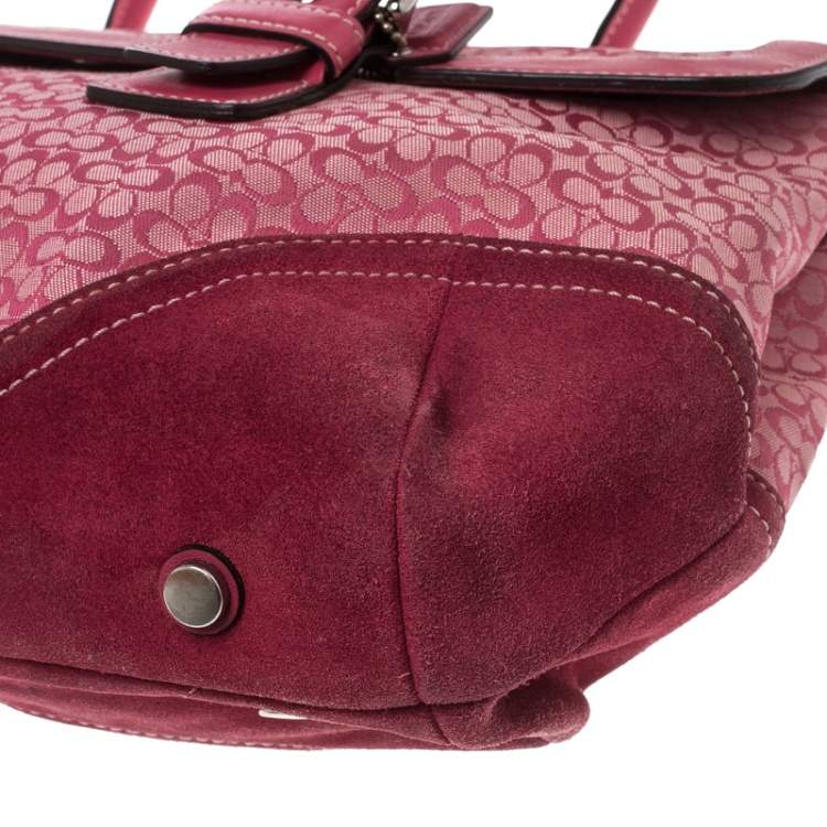 Pre Owned Coach Pink Canvas and Suede Satchel